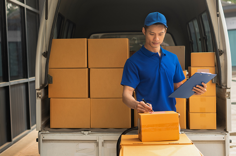 AOG transport van delivering urgent aircraft parts at airport